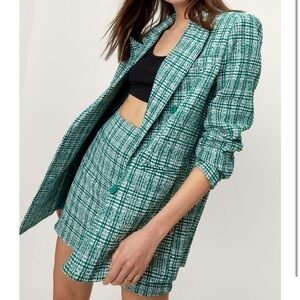 Nasty Gal Green Check Boucle Blazer and Boucle Pelmet Skirt